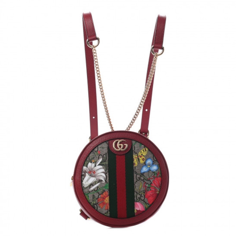 Gucci GG Supreme Monogram Web Flora Mini Ophidia Round Backpack in Red